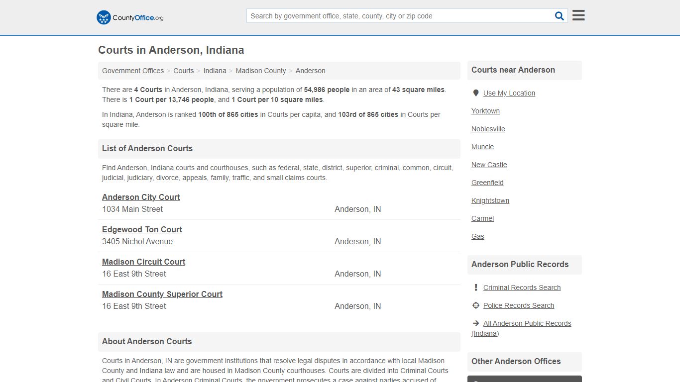 Courts - Anderson, IN (Court Records & Calendars) - County Office